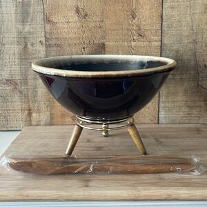 NIB MCM Gourmet Brown Drip Glaze Stoneware 4 Piece Salad Set